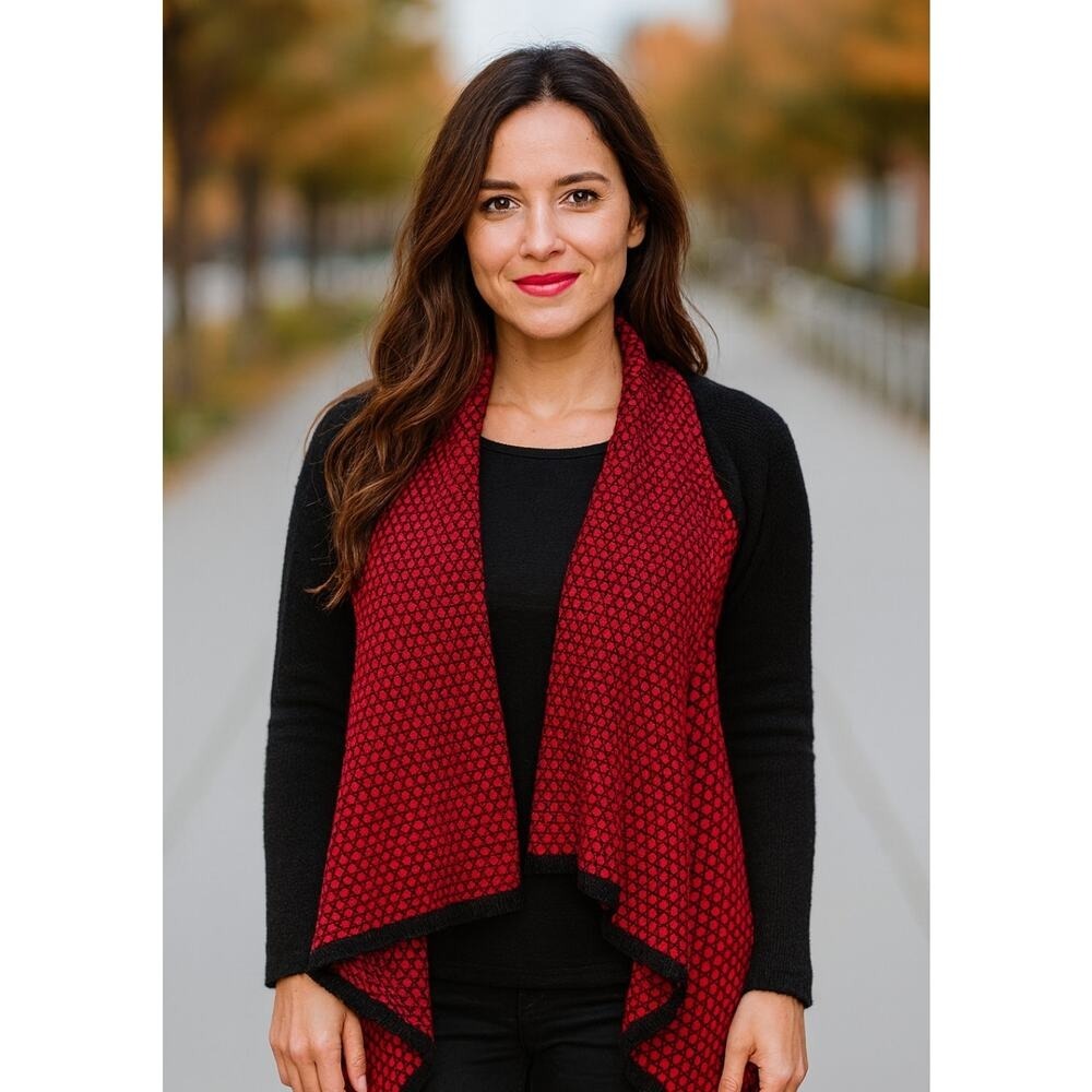 Red & Black Women's Waterfall Cardigan L Knit Open Front Dark Fairy Whimsigoth